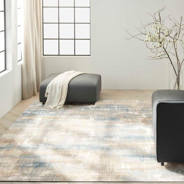 nourison Calvin Klein Rush Abstract Beige/Blue Rug CK951