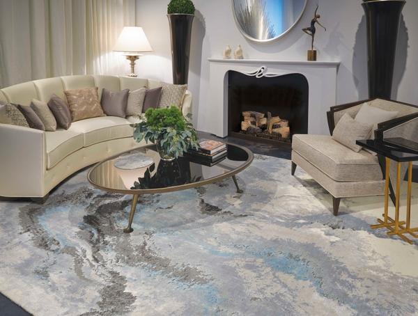 nourison Christopher Guy Wool & Silk Abstract Ivory/Blue Rug CGS35 Home