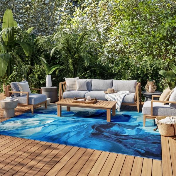 Nourison Color Splash Blue Ivory Indoor/Outdoor Abstract Rug CSP09