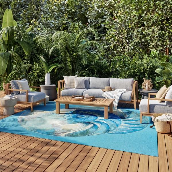 Nourison Color Splash Blue Ivory Indoor/Outdoor Graphic Rug CSP01