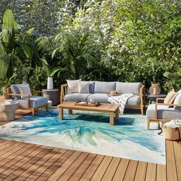 Nourison Color Splash Ivory Blue Indoor/Outdoor Abstract Rug CSP04