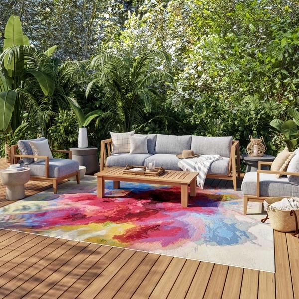Nourison Color Splash Ivory Multicolor Indoor/Outdoor Abstract Rug CSP08