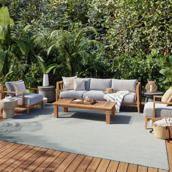 Nourison Courtyard Outdoor Flat Weave Aqua Blue Rug COU01 Home