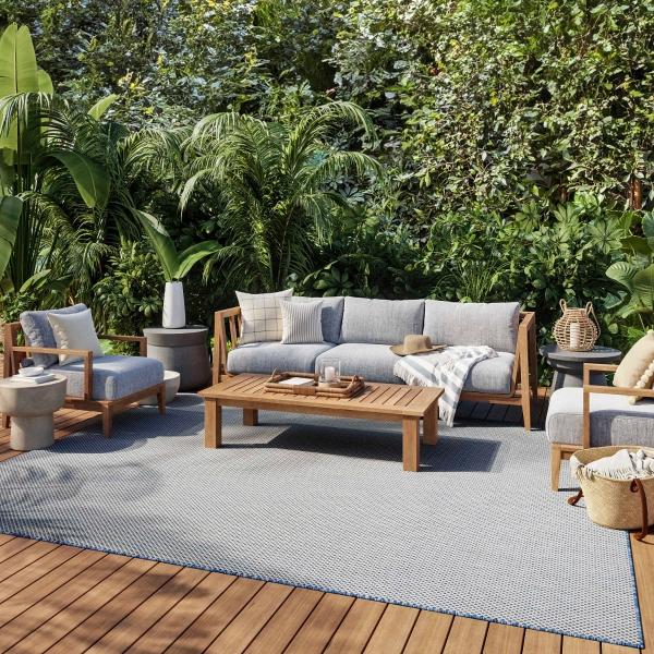 Nourison Courtyard Outdoor Flat Weave Blue Rug COU01 Home