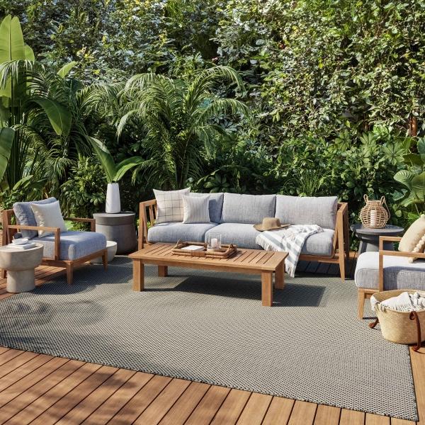 Nourison Courtyard Outdoor Flat Weave Charcoal Grey Rug COU01 Home