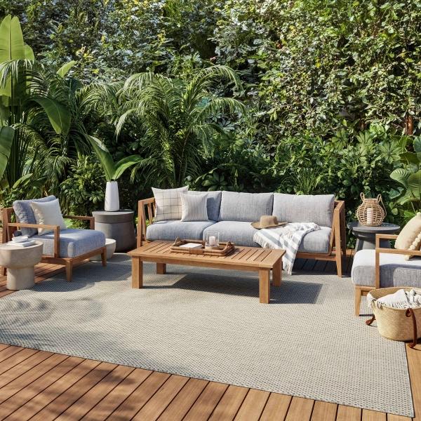 Nourison Courtyard Outdoor Flat Weave Grey Rug COU01 Home