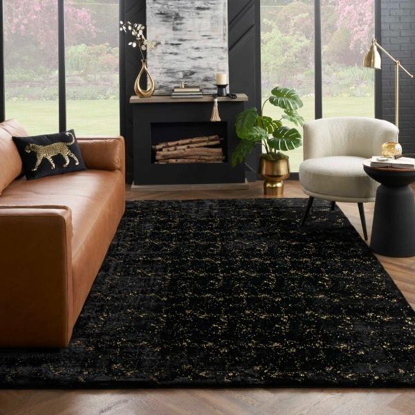nourison Cozy Shimmer Black Gold Indoor only Abstract Rug CSH01 Home