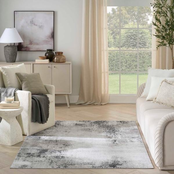 Nourison Dekor Grey Charcoal Indoor Only Abstract Rug DEK04