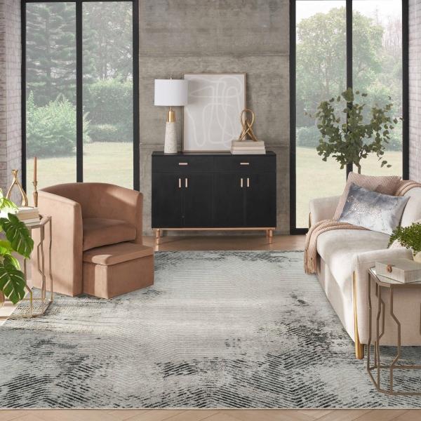 nourison Dekor Grey Charcoal Indoor only Abstract Rug DEK04