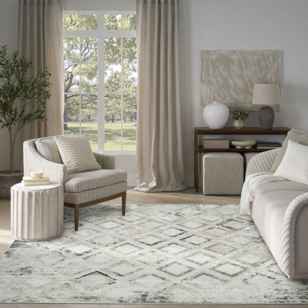 nourison Dekor Grey Charcoal Indoor only Diamond Rug DEK05