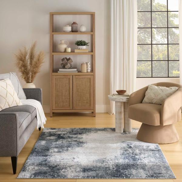 Nourison Dekor Grey Navy Indoor Only Abstract Rug DEK04