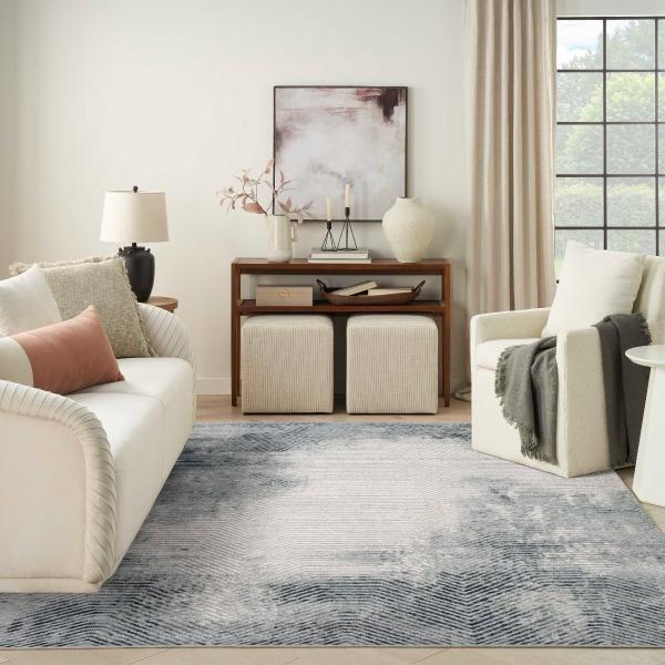 nourison Dekor Grey Navy Indoor only Abstract Rug DEK04