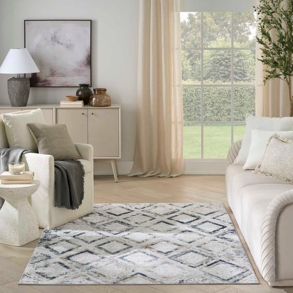 Nourison Dekor Grey Navy Indoor Only Diamond Rug DEK05