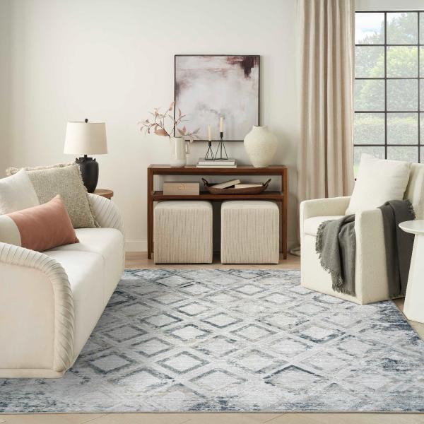 nourison Dekor Grey Navy Indoor only Diamond Rug DEK05