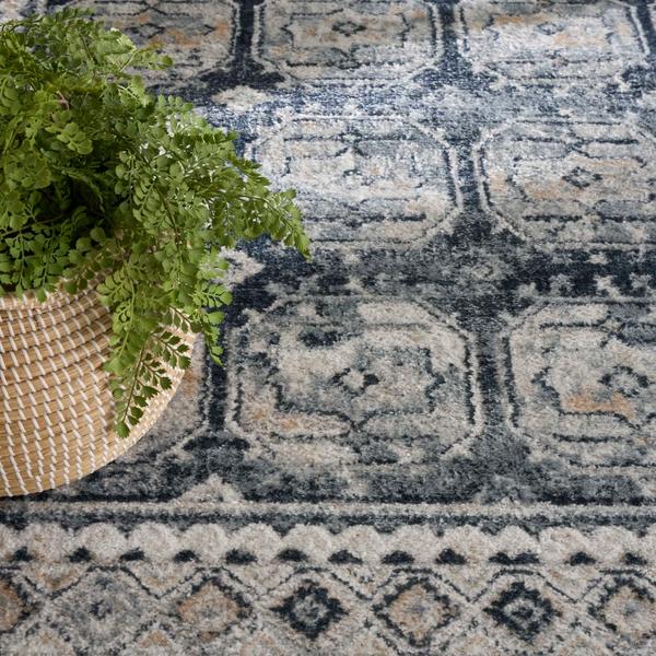 Nourison Dekor Grey Navy Indoor Only Moroccan Rug DEK01