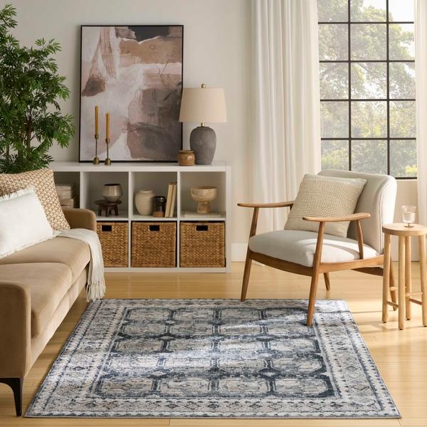 Nourison Dekor Grey Navy Indoor Only Moroccan Rug DEK01