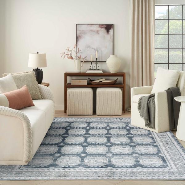 nourison Dekor Grey Navy Indoor only Moroccan Rug DEK01