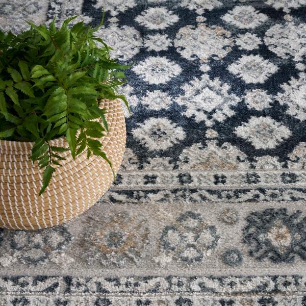 Nourison Dekor Grey Navy Indoor Only Persian Rug DEK02