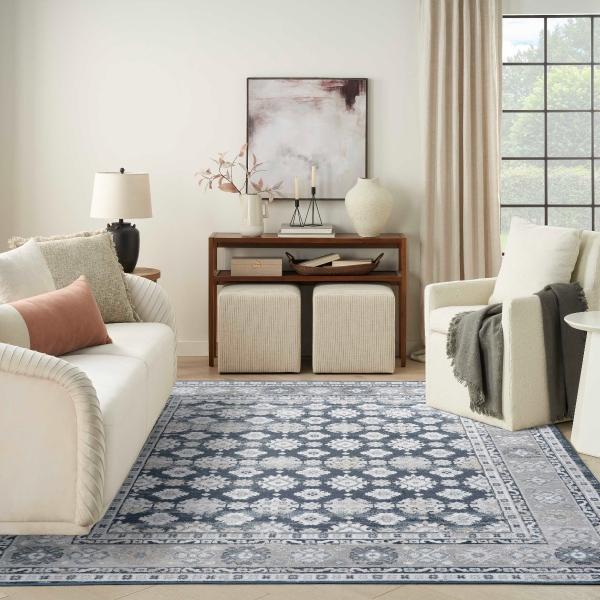 nourison Dekor Grey Navy Indoor only Persian Rug DEK02