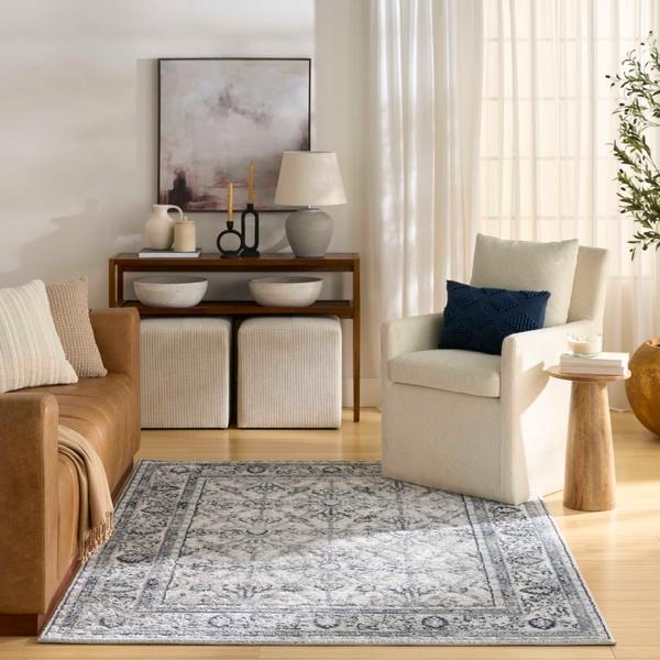 Nourison Dekor Grey Navy Indoor Only Persian Rug DEK03