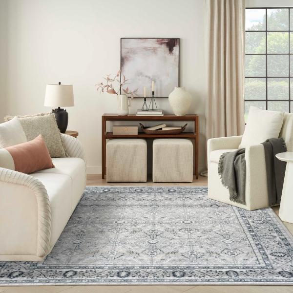 nourison Dekor Grey Navy Indoor only Persian Rug DEK03