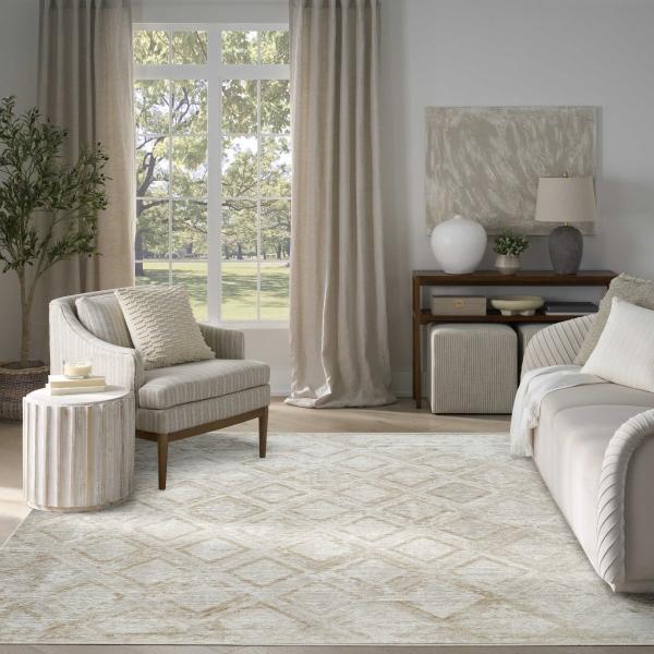 nourison Dekor Ivory Beige Indoor only Diamond Rug DEK05