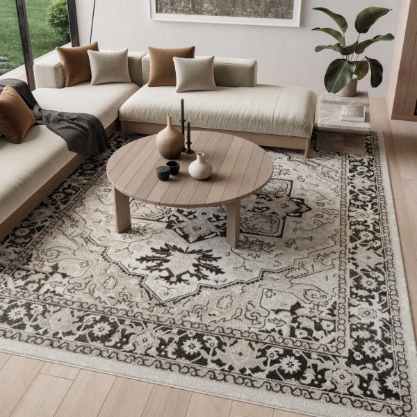 Nourison Dekor Ivory Charcoal Indoor Only Persian Rug DEK08