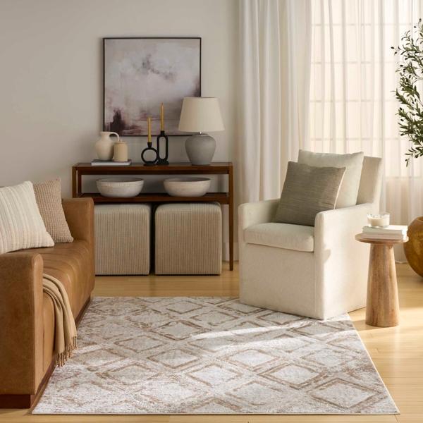 Nourison Dekor Ivory Taupe Indoor Only Diamond Rug DEK05