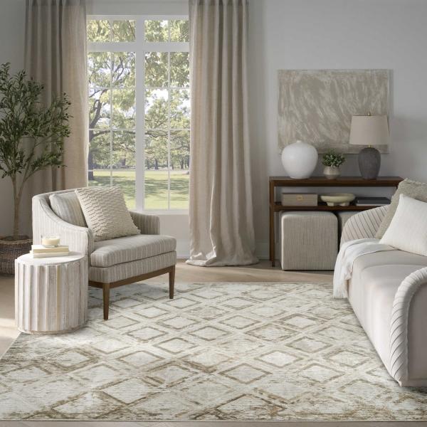 nourison Dekor Ivory Taupe Indoor only Diamond Rug DEK05
