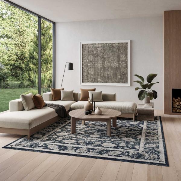 nourison Dekor Slate/Ivory Indoor only Persian Rug DEK09