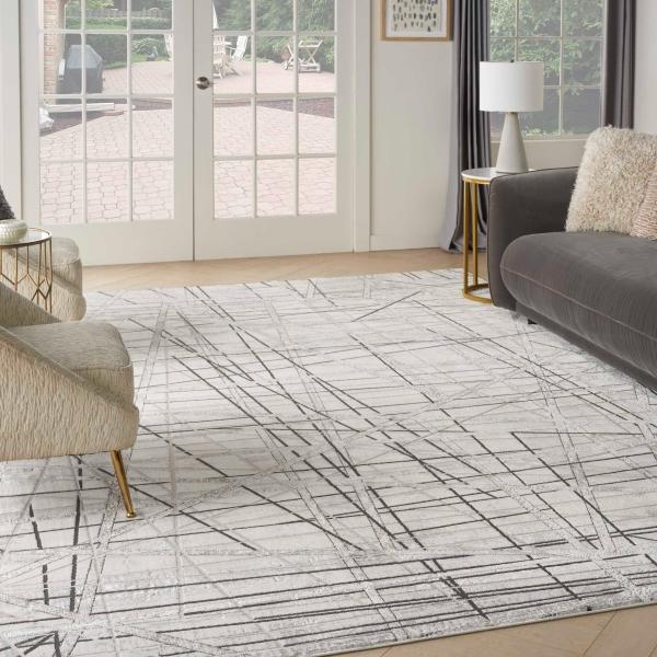 nourison Desire Shiny Abstract Linear Silver/Grey Rug DRS03 Home