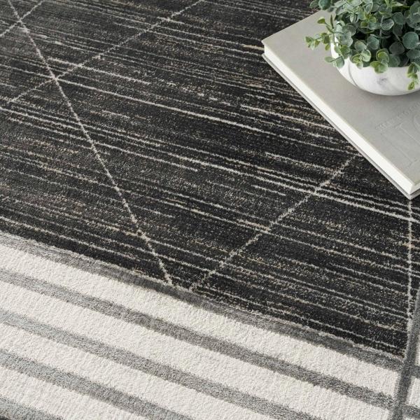 Nourison Desire Shiny Linear Bordered Dark Grey Rug DRS01 Home