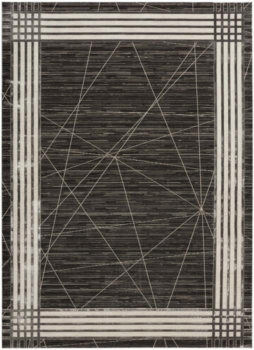 Nourison Desire Shiny Linear Bordered Dark Grey Rug DRS01 Home