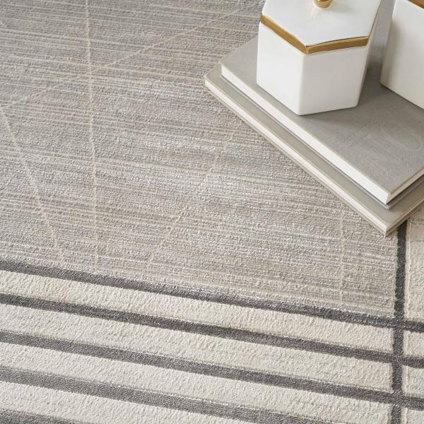 Nourison Desire Shiny Linear Bordered Grey Rug DRS01 Home