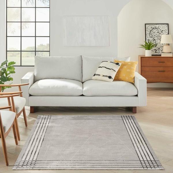 Nourison Desire Shiny Linear Bordered Grey Rug DRS01 Home