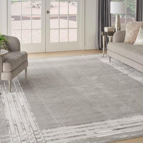 nourison Desire Shiny Linear Bordered Grey Rug DRS01 Home