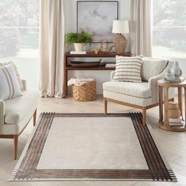 Nourison Desire Shiny Linear Bordered Ivory Rug DRS01 Home