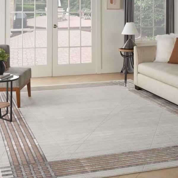 nourison Desire Shiny Linear Bordered Ivory Rug DRS01 Home