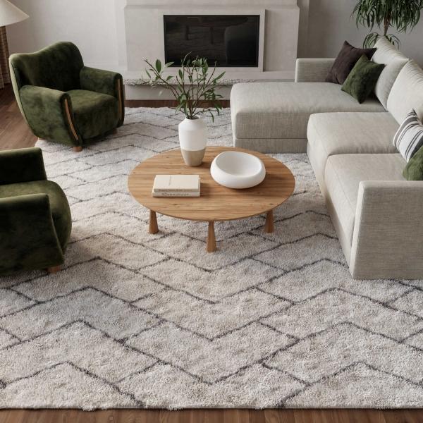Nourison Dreamy Shag Geometric Chevron Ivory Rug DRS03 Home