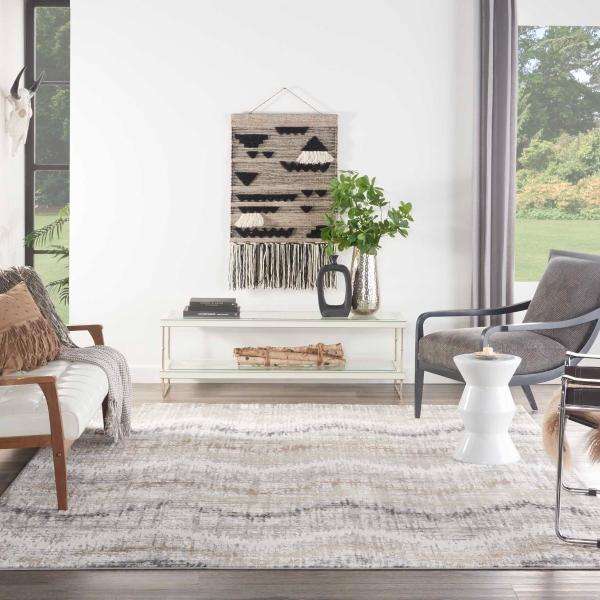 Nourison Elation Abstract Chevron Tan/Grey Rug ETN04 Home