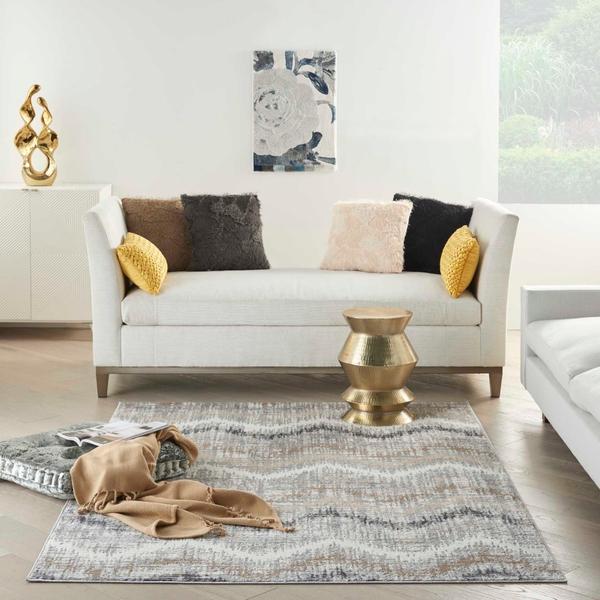 Nourison Elation Abstract Chevron Tan/Grey Rug ETN04 Home