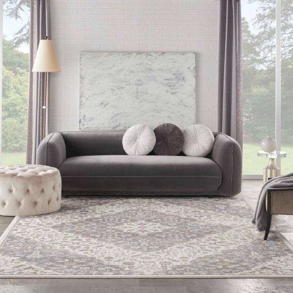 Nourison Elation Farmhouse Floral Grey Rug ETN08 Home