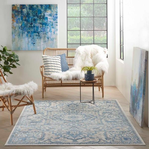 Nourison Elation Floral Boho Chic Blue Rug ETN10 Home