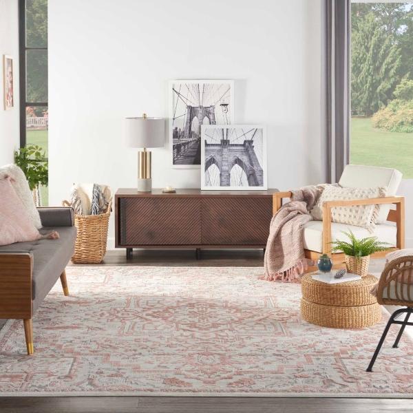 Nourison Elation Floral Boho Chic Pink Rug ETN10 Home
