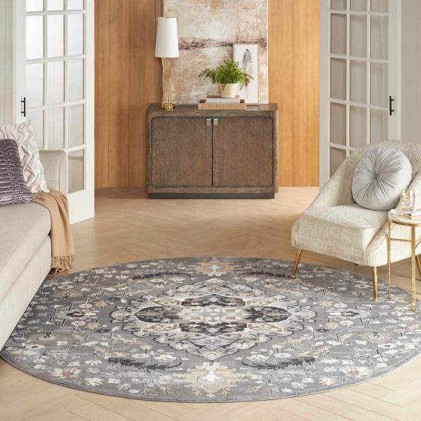 Nourison Elation Persian Floral Grey Rug ETN09 Home