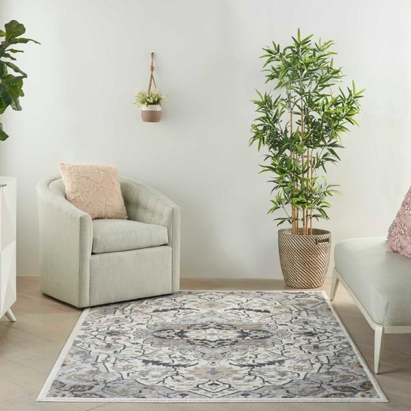 Nourison Elation Persian Floral Ivory/Grey Rug ETN09 Home