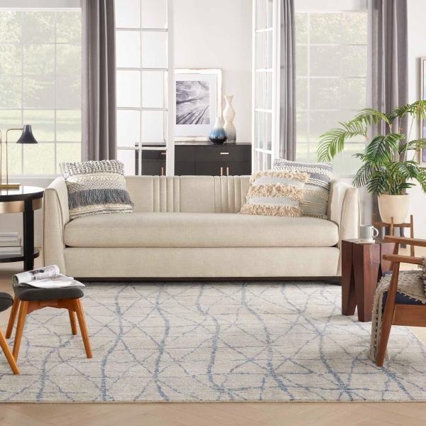 Nourison Ellora Abstract Diamond Ivory/Blue Rug ELL02 Home