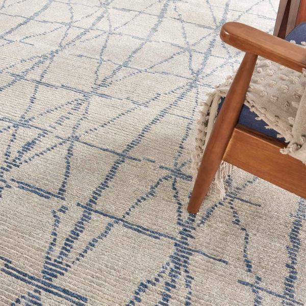 Nourison Ellora Abstract Diamond Ivory/Blue Rug ELL02 Home