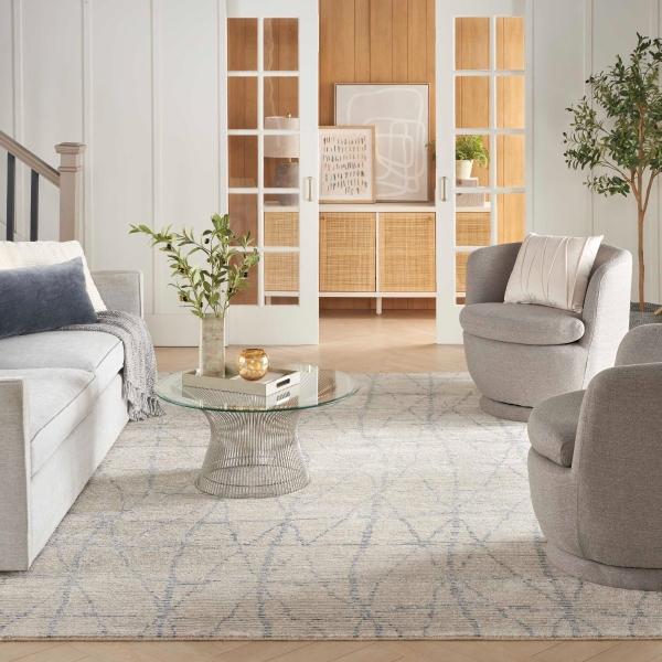 Nourison Ellora Abstract Diamond Ivory/Blue Rug ELL02 Home