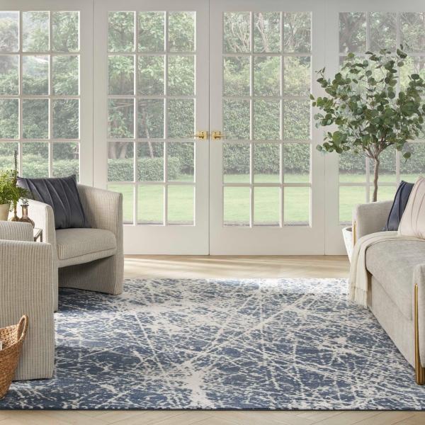 Nourison Exhale Navy Ivory Indoor Only Abstract Rug EXL02 Home